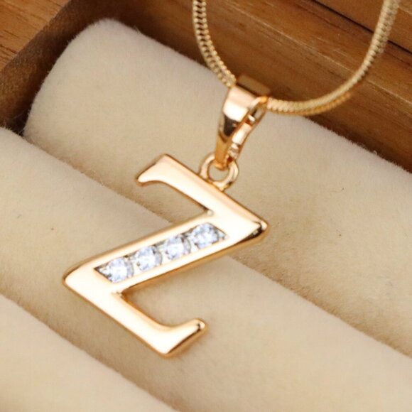 "Rose Gold Alphabet Z Pendant with Sparkling Stones, XPPT1375 - Picture 1 of 13